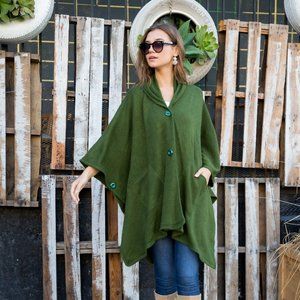 Olive Cozy Hoodie Poncho Cardigan